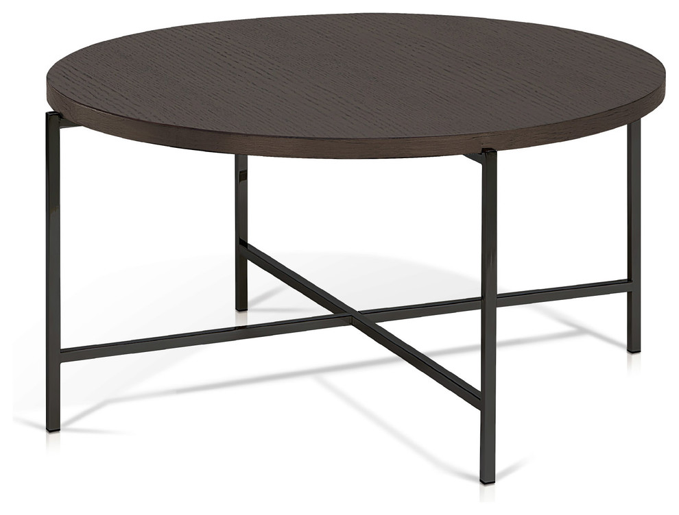 Smoked Oak Top Round Coffee Table Industrial Coffee Tables by
