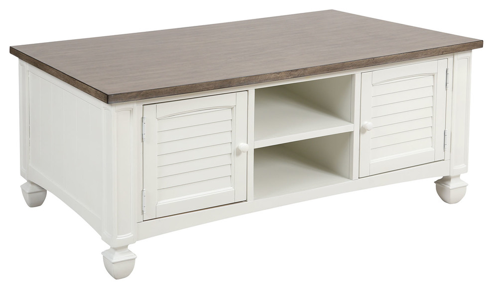 Nantucket Coffee Table, Brown Gray Veneer Top Farmhouse Coffee