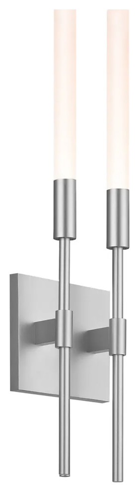 Wands 2-Arm LED Sconce - Bright Satin Aluminum Finish and Frosted Shade