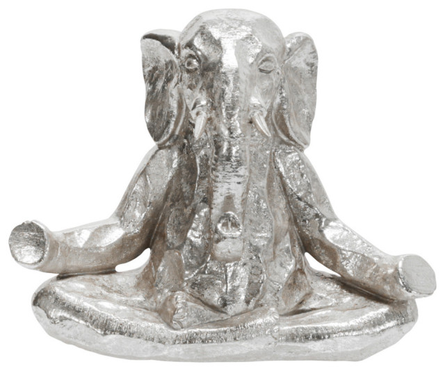 Polyresin 8" Meditating Elephant, Silver