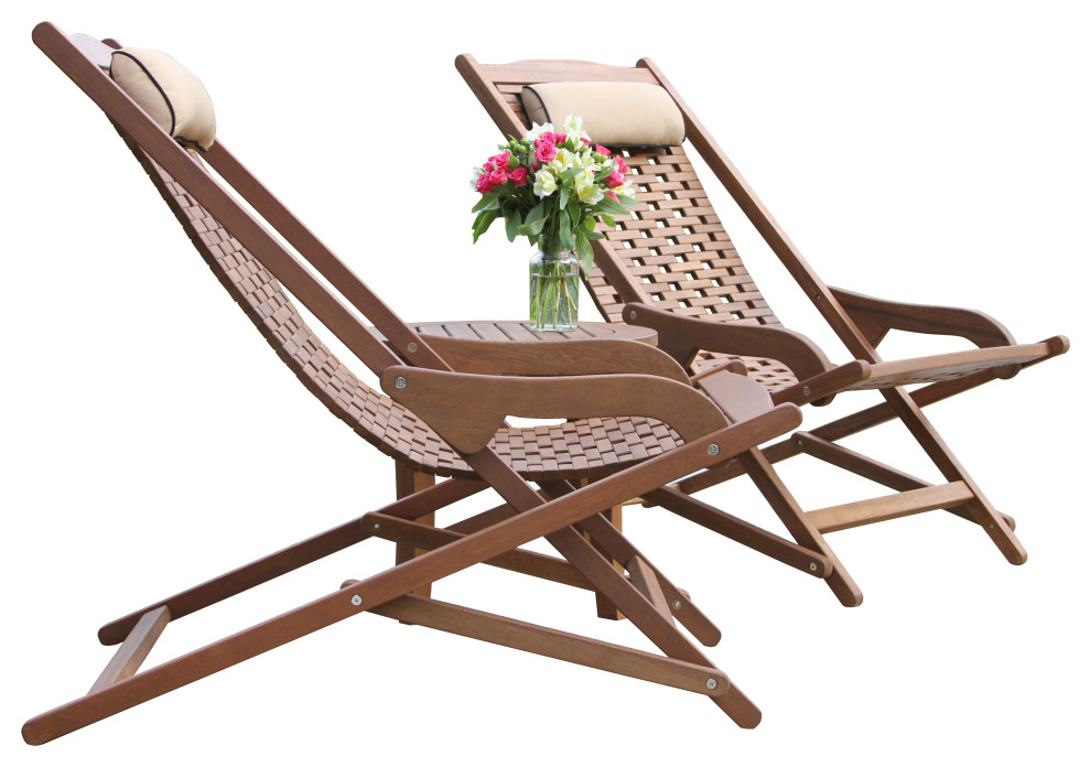 3-Piece Eucalyptus Swing Lounger Set with Round Accent Table