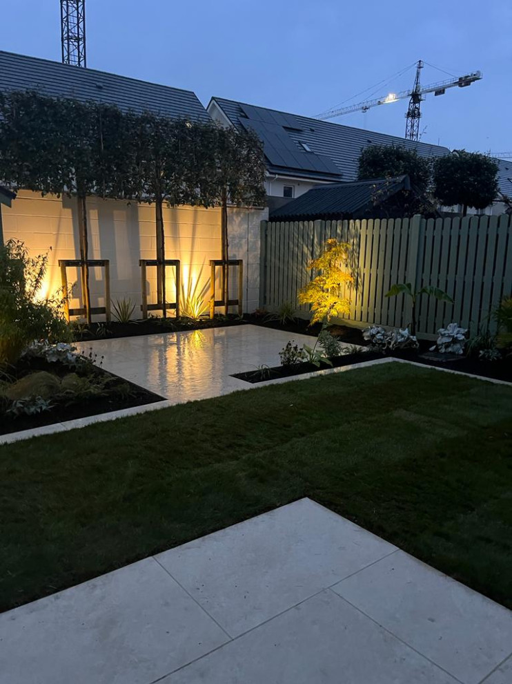 Inspiration for a small backyard garden in Dublin with with privacy feature and a wood fence.