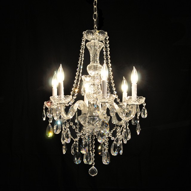 Victorian Glass Arm Swarovski Crystal Chandelier in Chrome or Gold