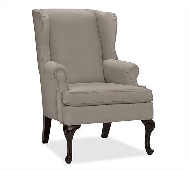 Gramercy Upholstered Wingback Armchair, Textured Basketweave Metal Gray