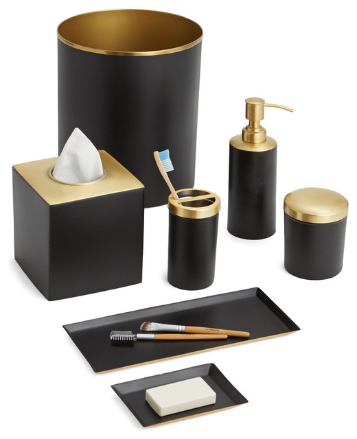 Sophisticated Black And Gold Bathroom Accessories Photos Best Tuxedo 7 Piece Bath Set Black Gold Contemporary Bathroom