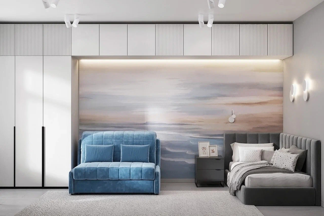 Кварртира в современном стиле с дестскоц в серых тонах