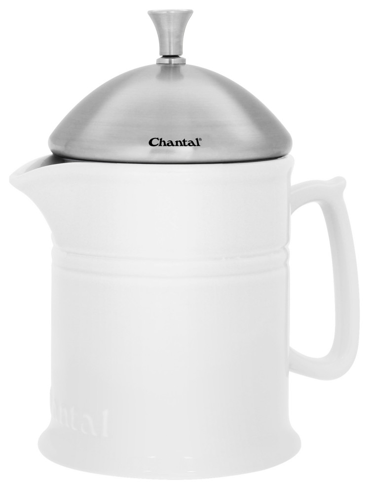 Chantal Glossy White Ceramic 16 Ounce French Press with Stainless Steel