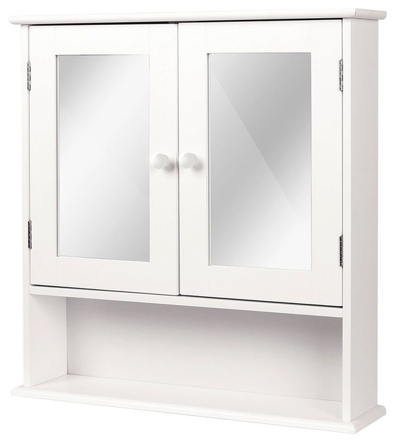 White 2 Door Mirrored Medicine Cabinet With Open Shelf Beach