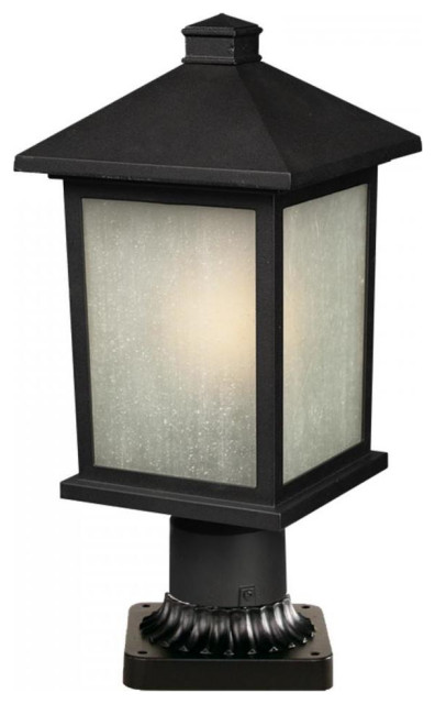 Black Holbrook 1 Light Outdoor Post Light with Seedy Glass Shade