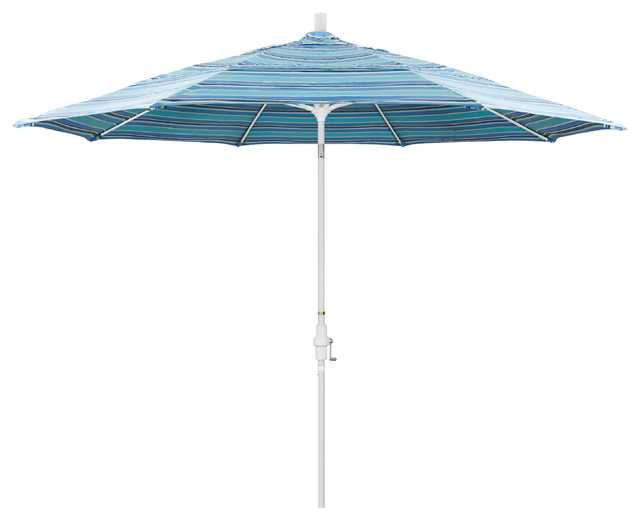 11' Matted White Collar Tilt Lift Fiberglass Rib Aluminum Umbrella, Sunbrella, Dolce Oasis