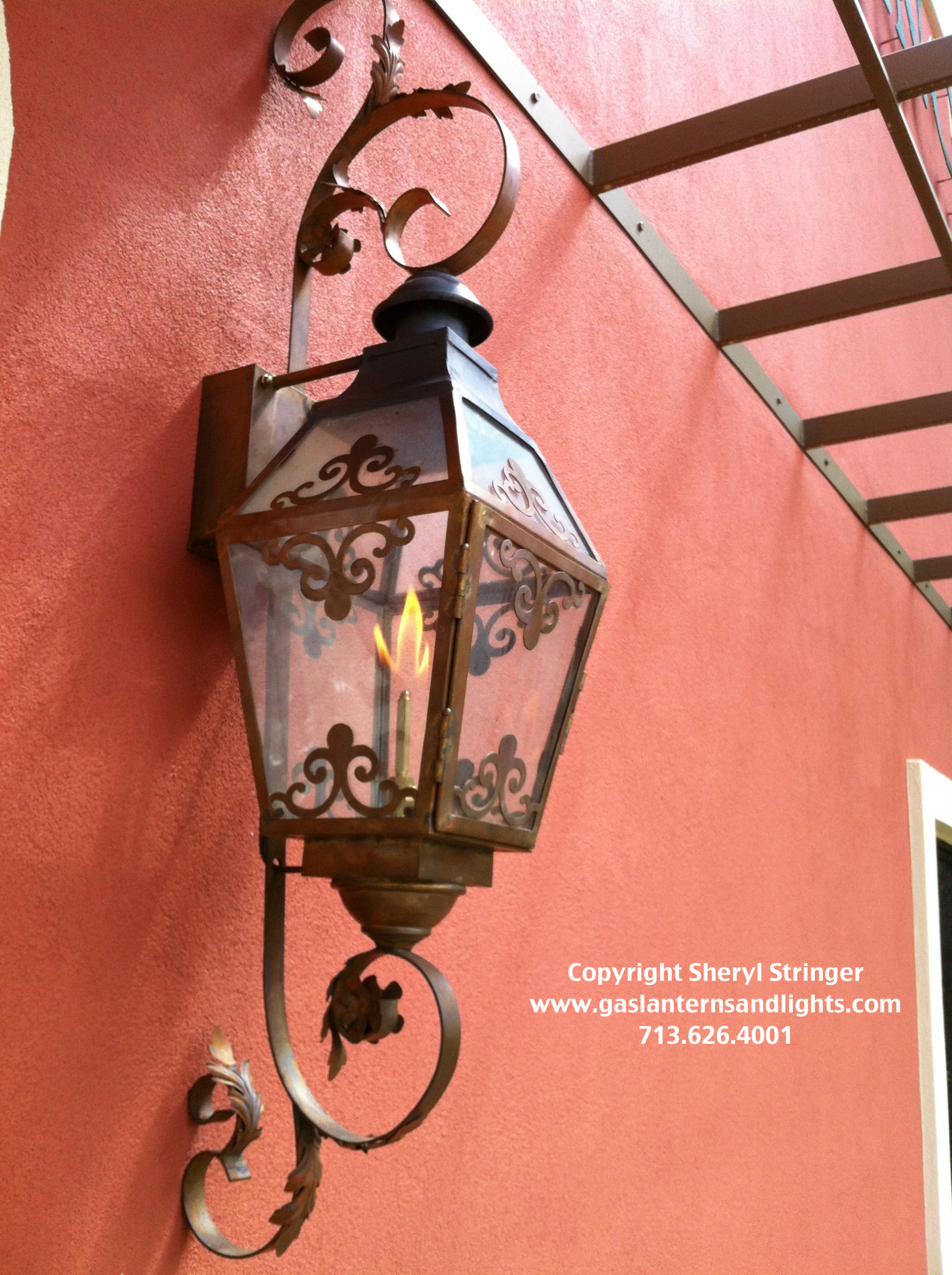 Sheryl's French Chateau Natural Gas Lantern with Glass Top and Natural Copper Fi
