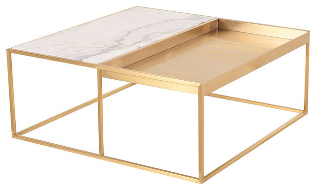 Corbett Square Coffee Table Gold Modern White Marble Top Contemporary Tables By Ladder Houzz - Modern Coffee Table White And Gold Corbett Square Coffee Table Gold Modern White Marble Top Contemporary Tables By Ladder Houzz - Modern Coffee Table White And Gold