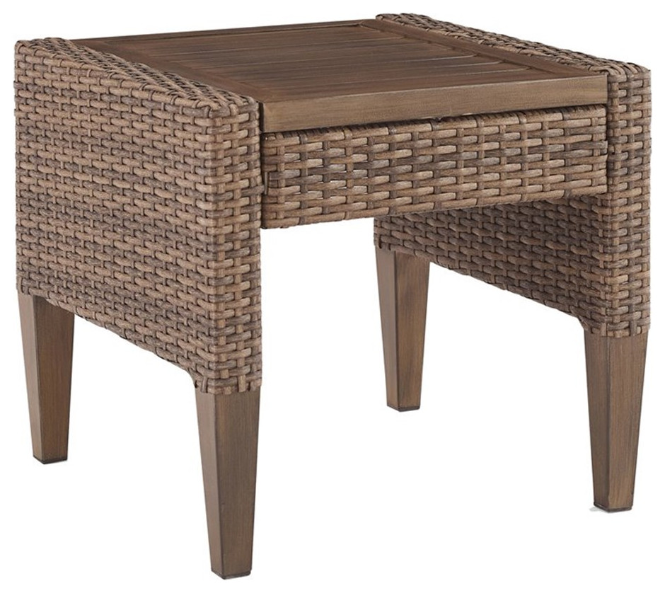 Crosley Furniture Capella Modern Wicker Outdoor Side Table in Brown