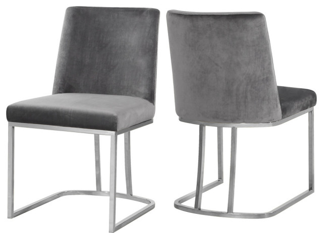 The Josephine Velvet Dining Chair, Gray and Silver (Set of 2)