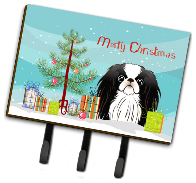 Multicolor Large Carolines Treasures BB1602TH68 Christmas Tree and Japanese Chin Leash or Key Holder 