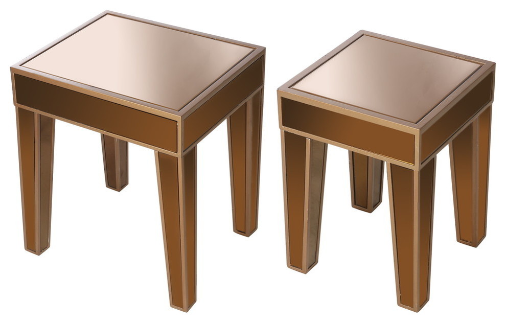 Mirrored Side Tables, 2Piece Set Contemporary Side Tables And End