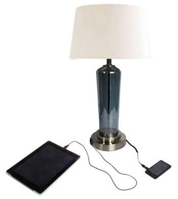 Glass Lamp: eLight 28 in. Amber Glass Table Lamp with USB Charger Base 7654