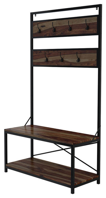 Walcott Solid Wood Open Back Industrial Entryway Hall Tree Bench