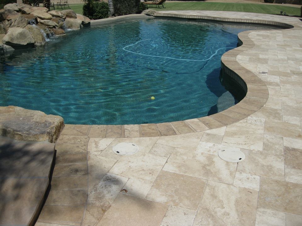 Pool fountain - backyard custom-shaped pool fountain idea in Phoenix