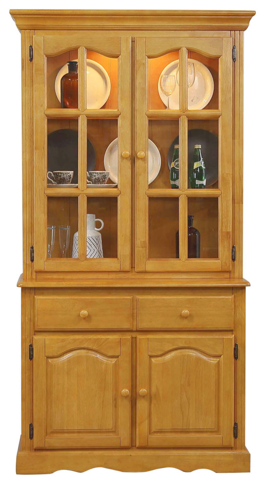 38"W China Glass Doors Buffet and Lighted Hutch Traditional China And