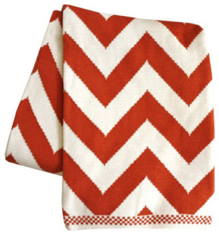 Chevron Knit Throw Blanket, Persimmon