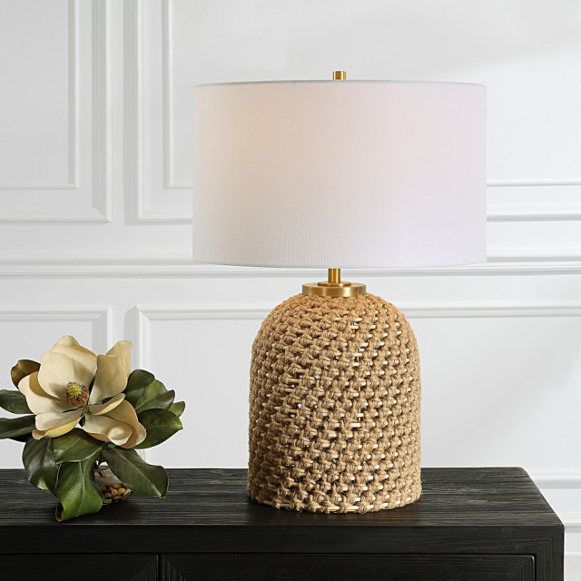 Cotton Rope Table Lamp Natural Knotted Rope Wrapped Rattan Table Lamp 25 in Coastal Cottage ...