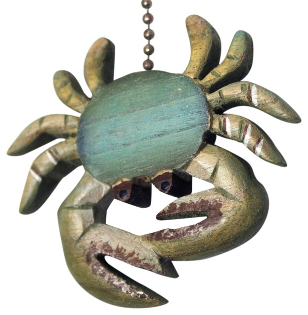 Coastal Maryland Blue Crab Hand Carved Wood Ceiling Fan Light Pull