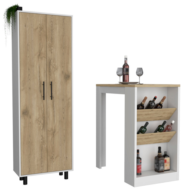 Reston 2 Piece Kitchen Set, Kitchen Island + Pantry White