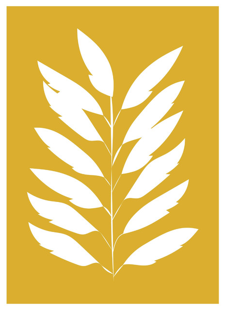 Minimalist Leaves Print, Scandinavian Style, Mustard and White, A4