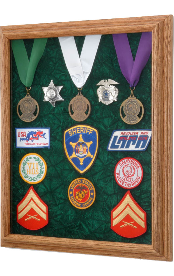 16" X 20" Solid Oak Military Award and Patch Display Case Without