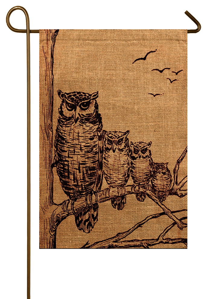 Owl Family Burlap Garden Flag