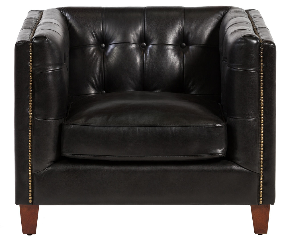 Cape Town Club Chair Antique Brown Leather Transitional