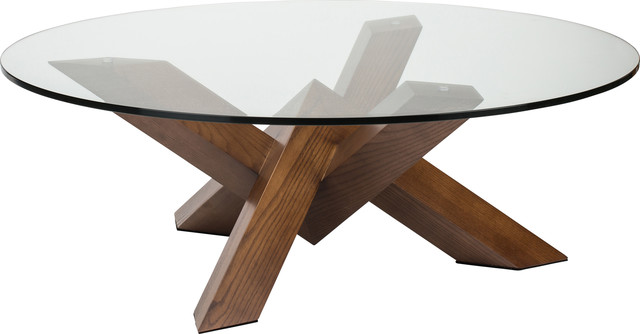 Costa Round Glass Coffee Table Modern, Wood Glass Coffee Table Round