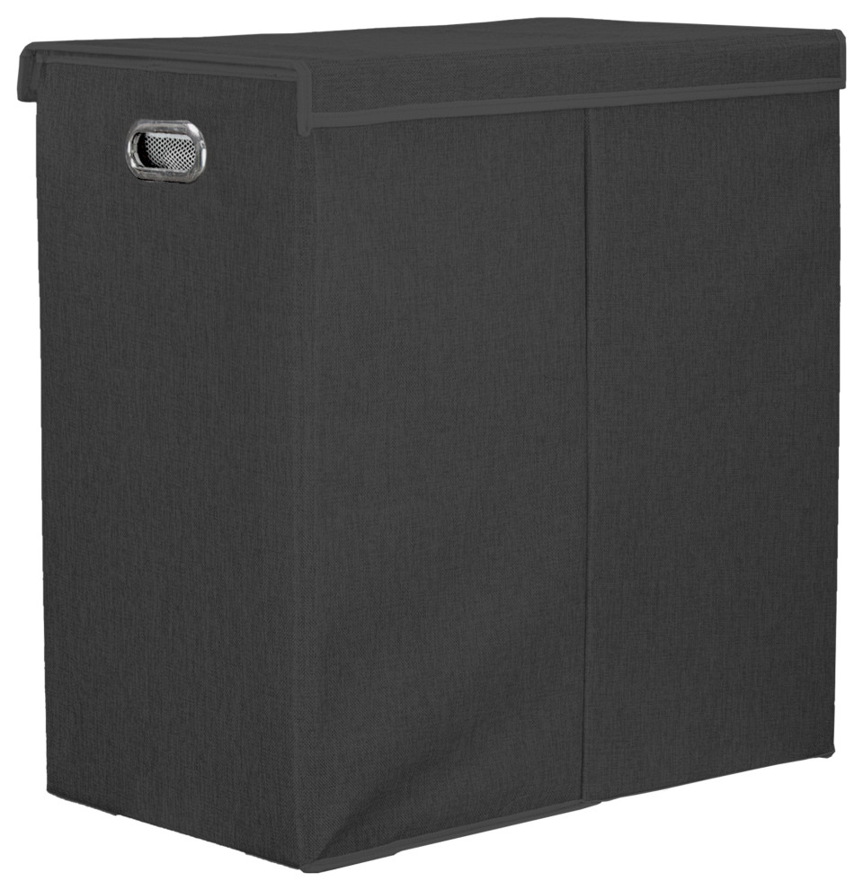 Collapsible Double Laundry Hamper Black, 25.5"x25" Contemporary Hampers by American Art