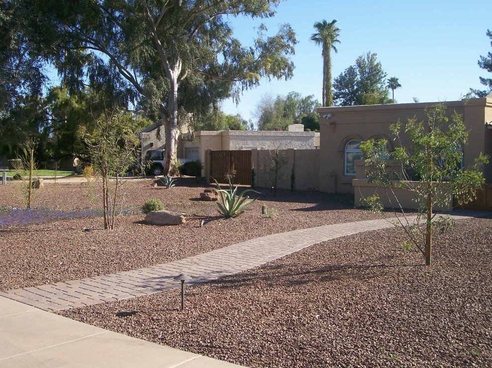 Design ideas for a transitional front yard gravel landscaping in Phoenix.