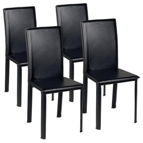Set of Four Zuo Arcane Black Leather Dining Chair