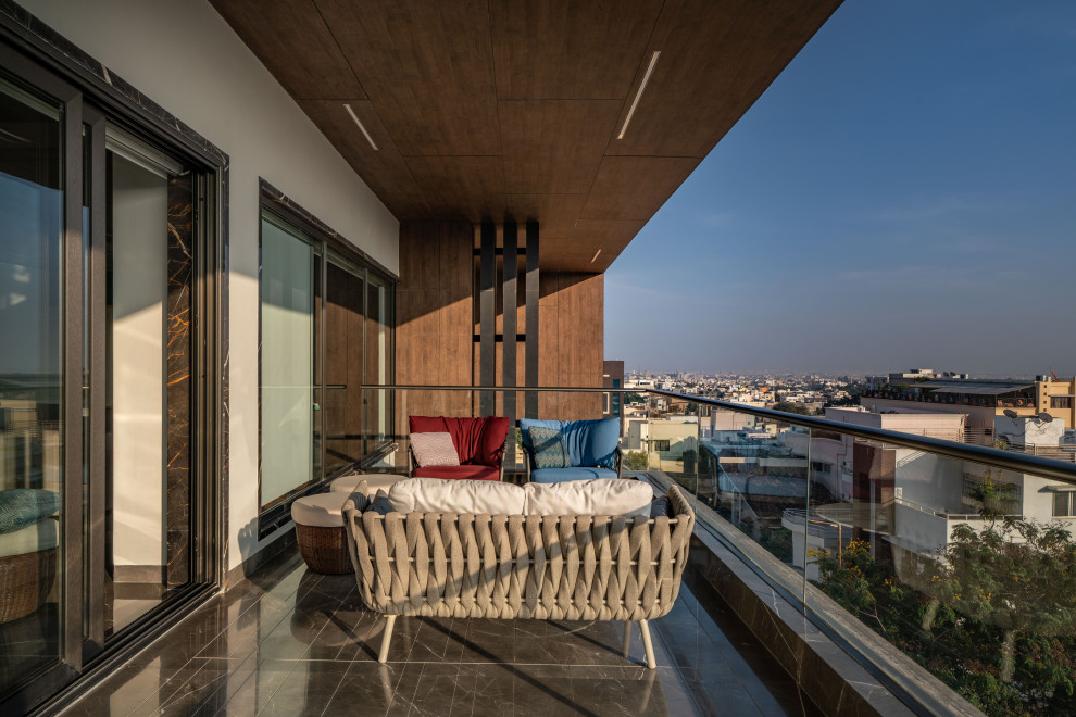 Свежая идея для дизайна: балкон и лоджия в стиле модернизм - отличное фото интерьера