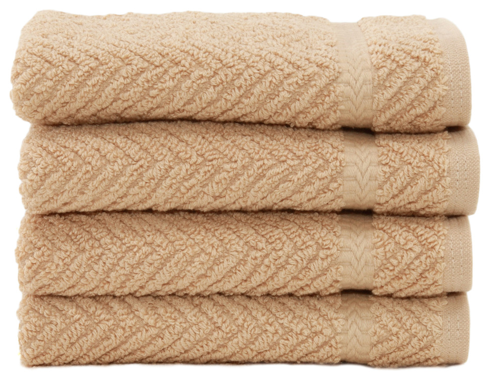 Linum Home Herringbone Washcloths, Set of 4, Warm Sand