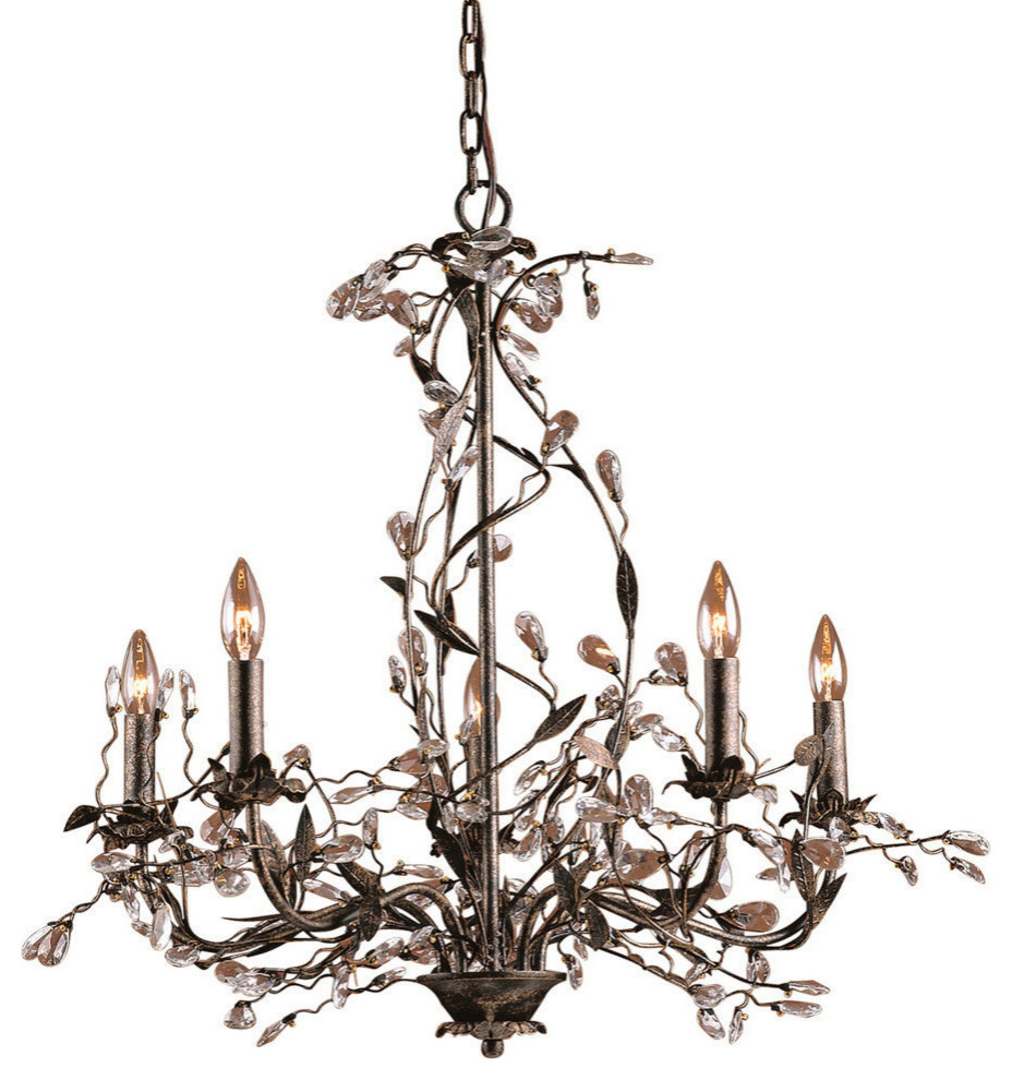 Circeo 5-Light Chandelier, Deep Rust And Crystal Droplets