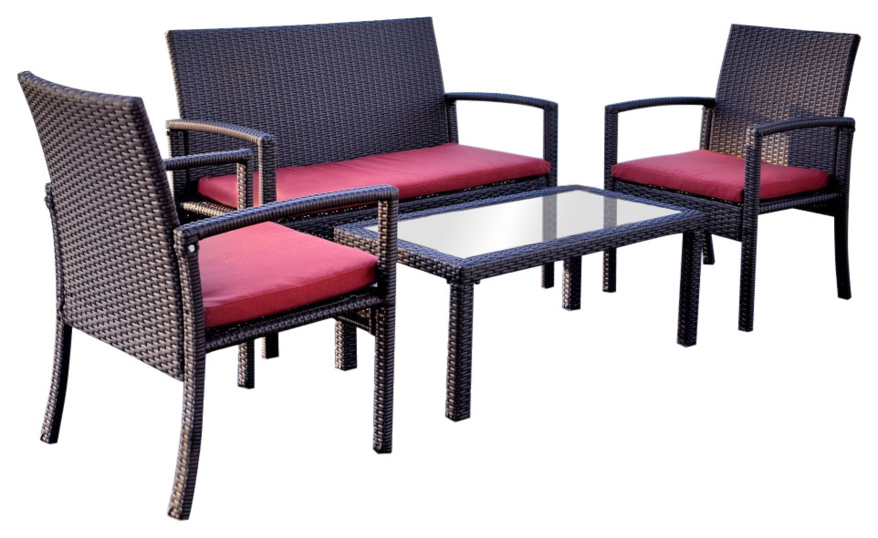 Augusta 4 Piece Deep Seating Set Outdoor Patio Furniture Wicker Resin