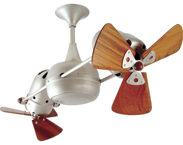 Duplo Dinamico Dual Ceiling Fan Wood Blades Brushed Nickel Indoor Rated