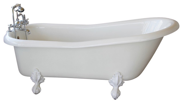 Imperial White Slipper Clawfoot Tub With White Feet, No Faucet Hole Drillings
