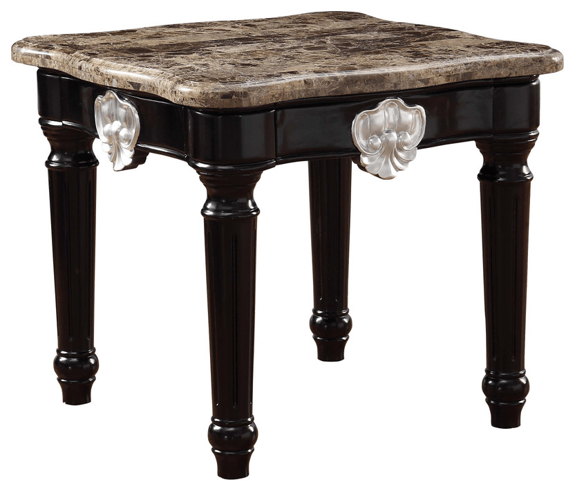 25" Black Manufactured Wood and Marble Square End Table Traditional Side Tables And End