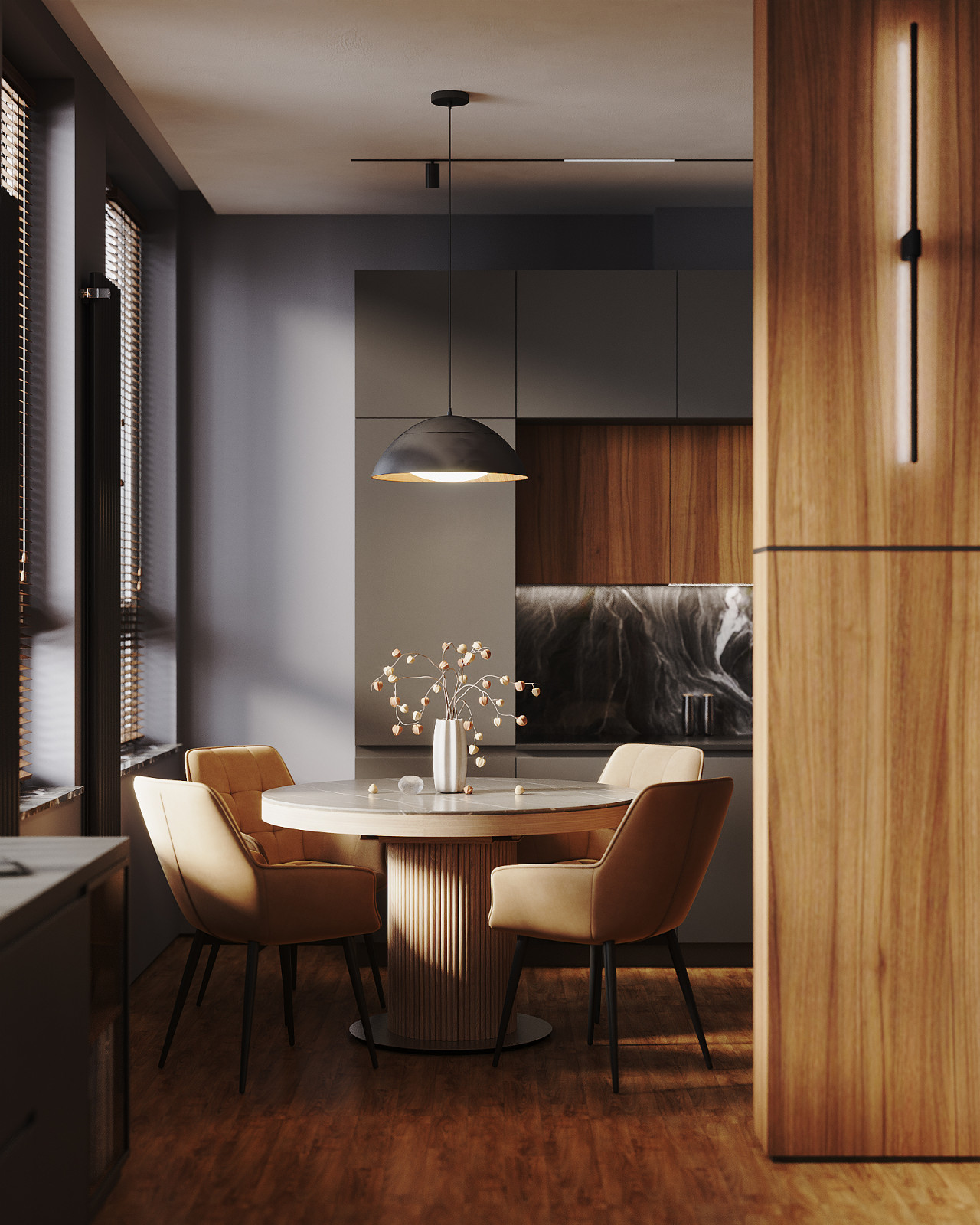 Минималистичная квартира в темных тонах.