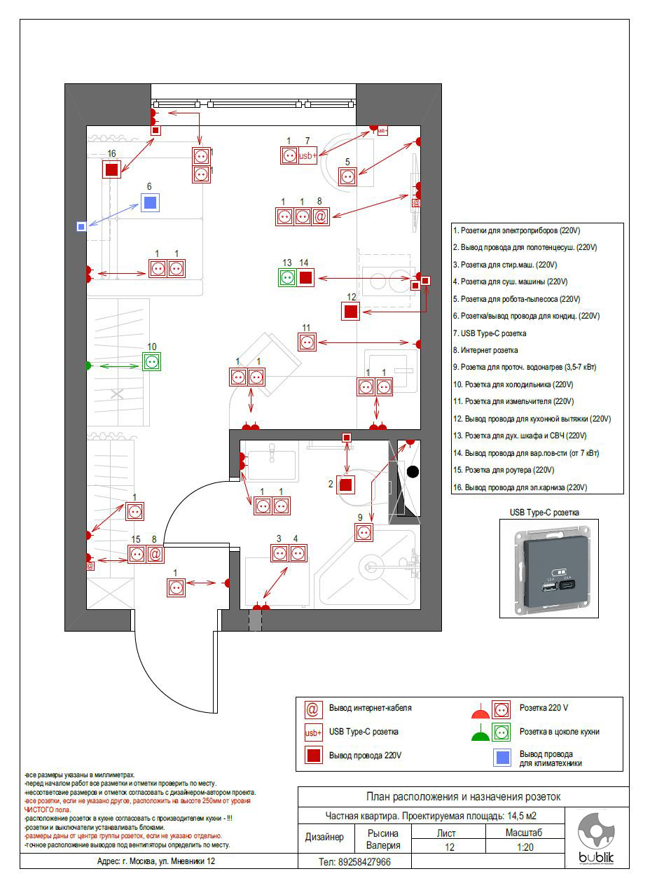 Проект студии 14 кв.м.