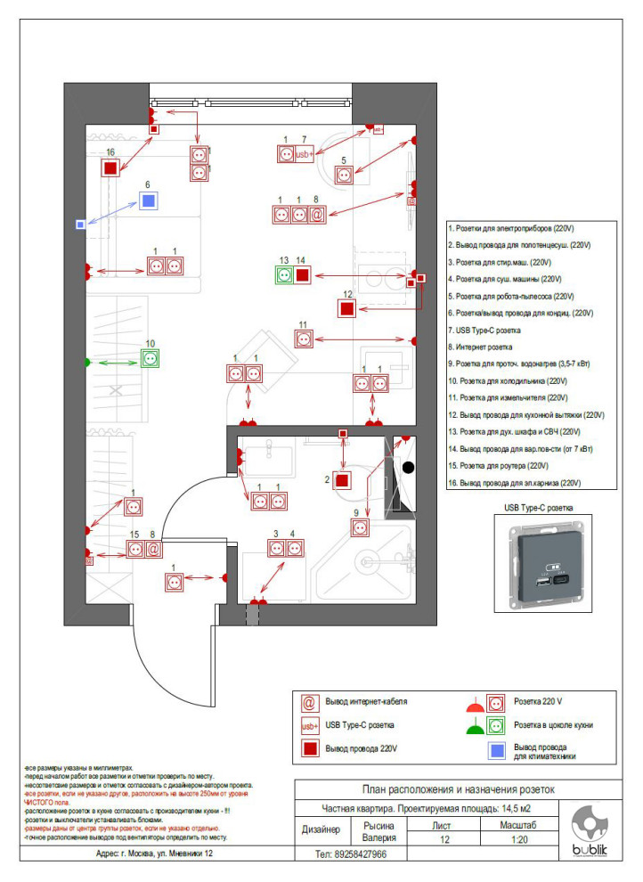 Проект студии 14 кв.м.