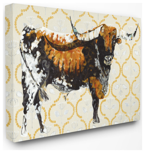 Gold Cow Animal Pattern Neutral Painting, 24"x30", Canvas Art