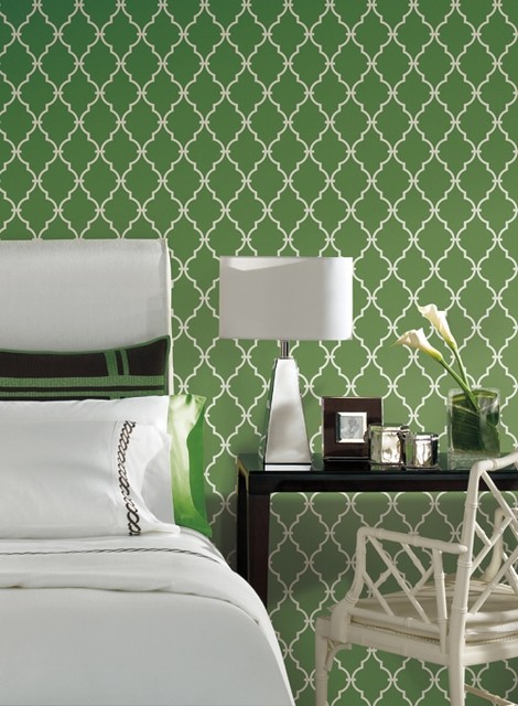 Trellis Wallpaper In Green And Ivory By Antonina Vella, Seabrook