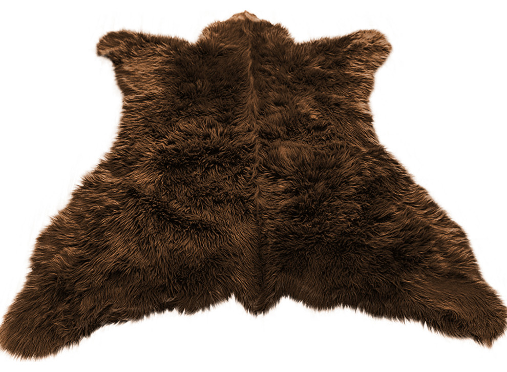 Designer Faux Fur, Bear Skin Rug, Realistic, Luxurious, Brown, 5'x7'