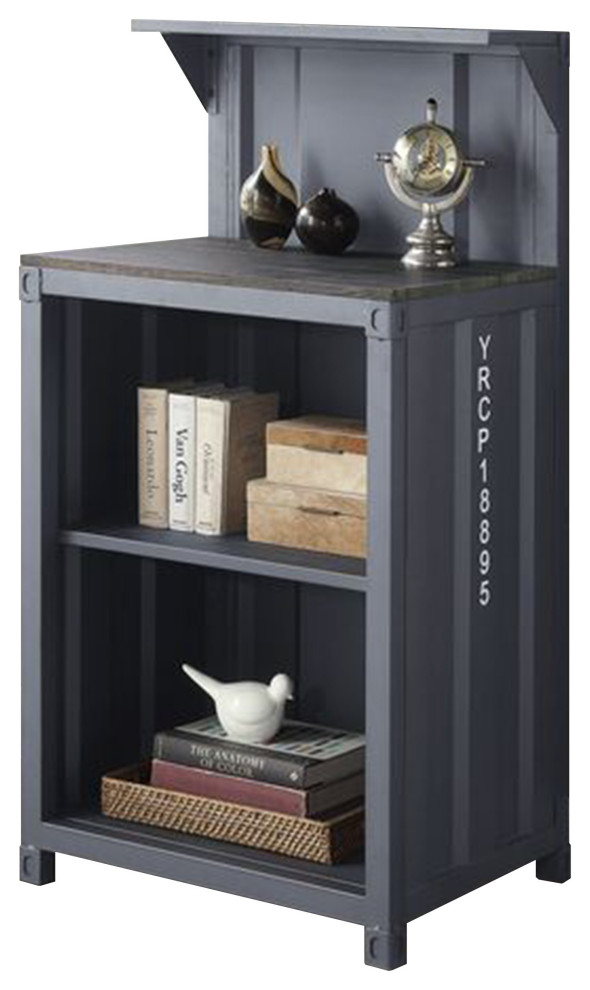 Benzara BM269581 Reception Desk With Container Style and 3 Tier Shelves